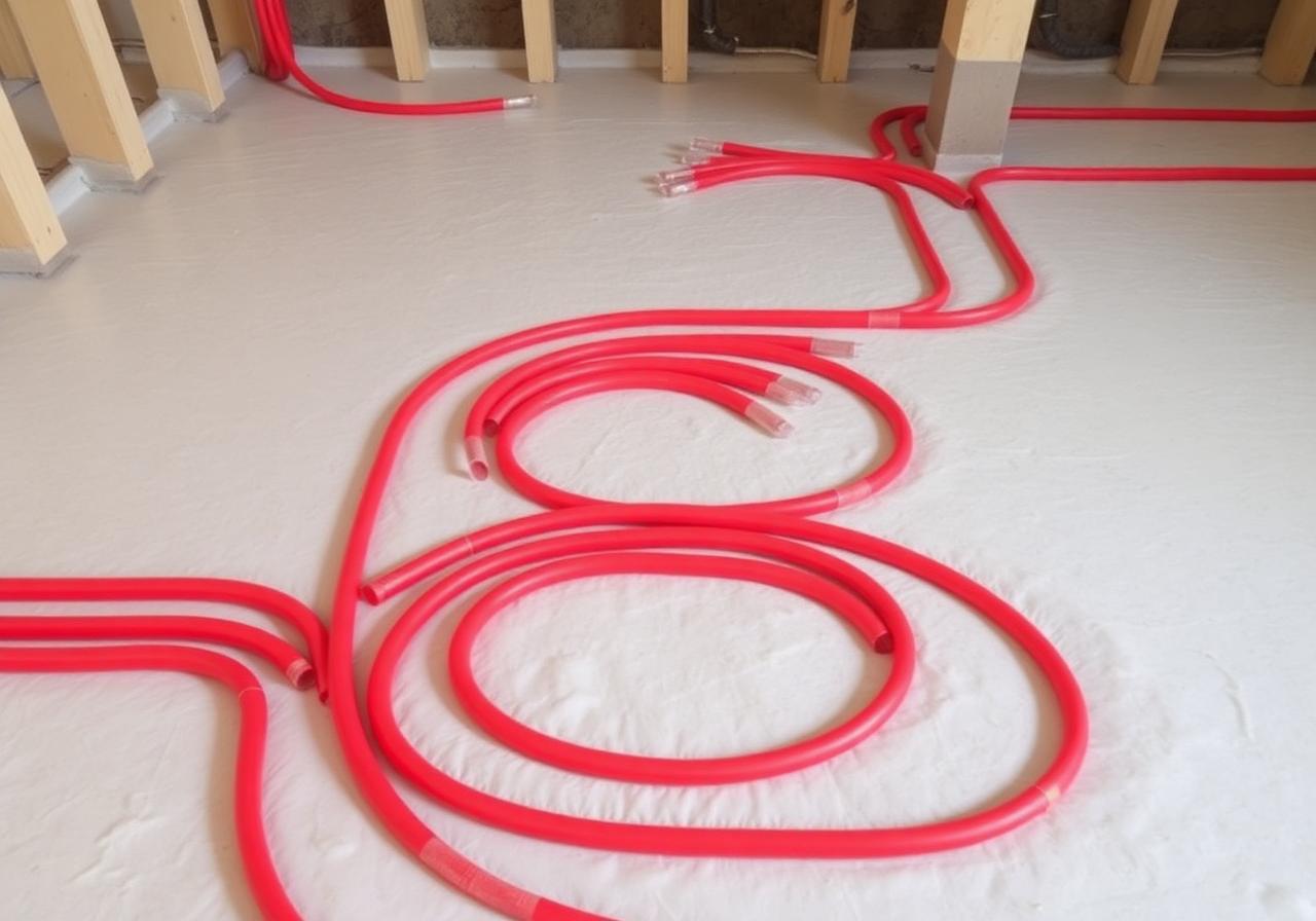 Vloerverwarming buizen geïnstalleerd op isolatieplaten